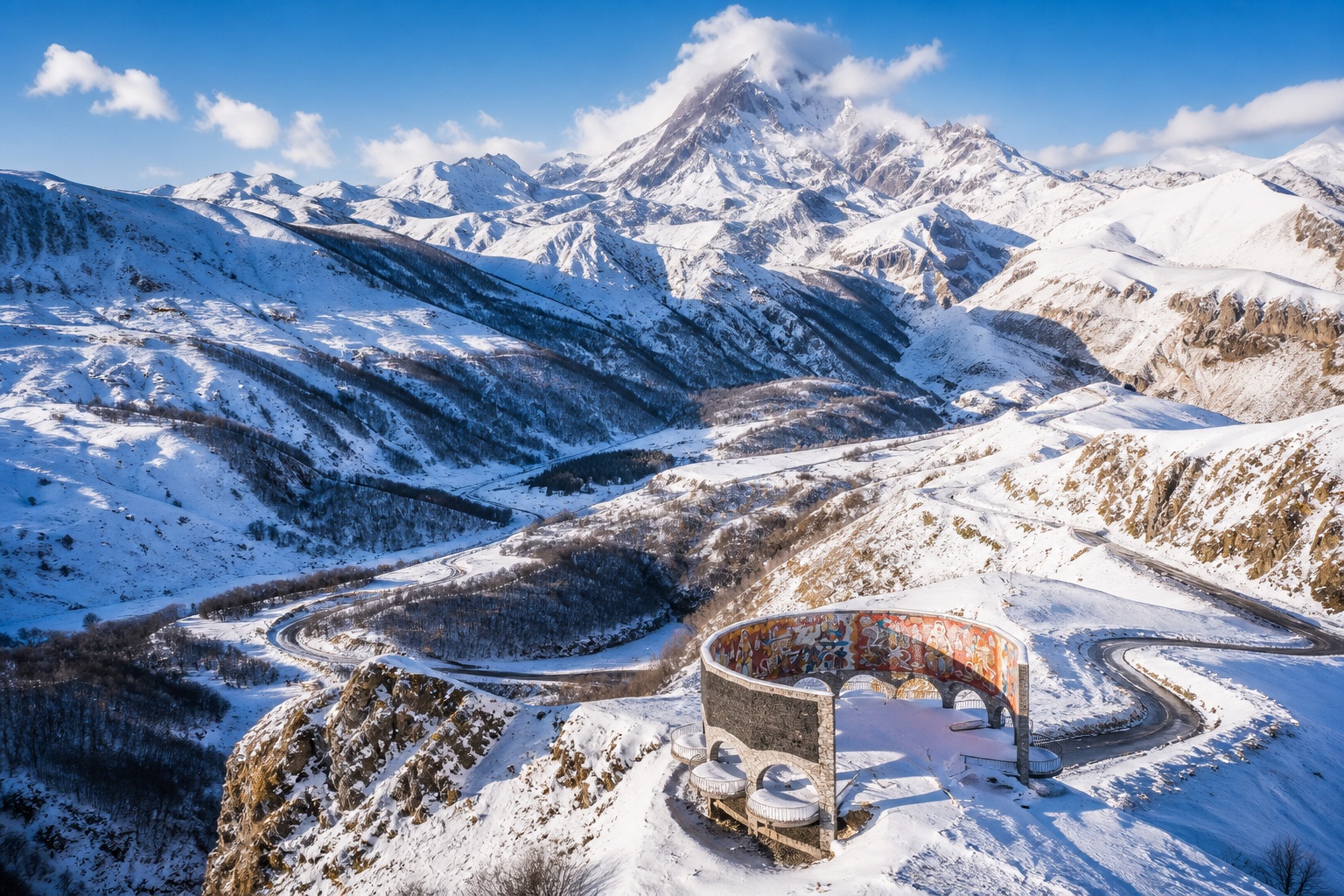Kazbegi and Gudauri snow mountain viewpoint